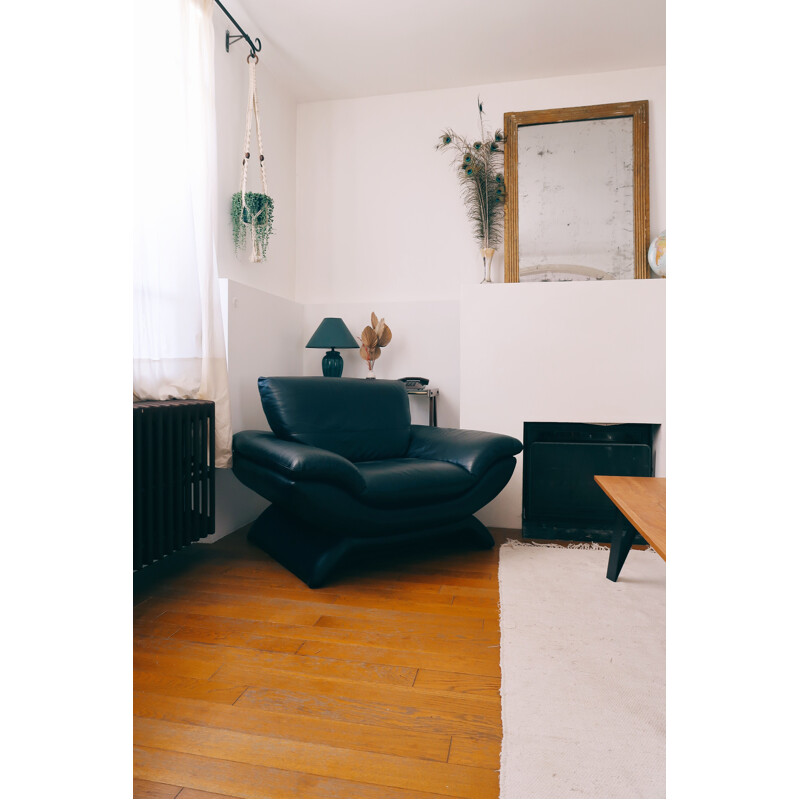 Canapé vintage en cuir et un fauteuil par Chateau d'Ax