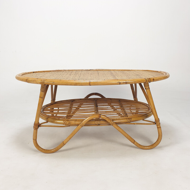 Vintage wicker and rattan coffee table, Italy 1960