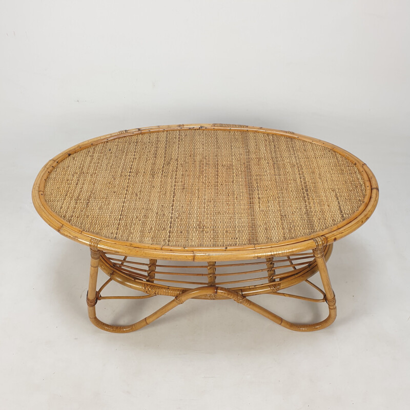 Vintage wicker and rattan coffee table, Italy 1960