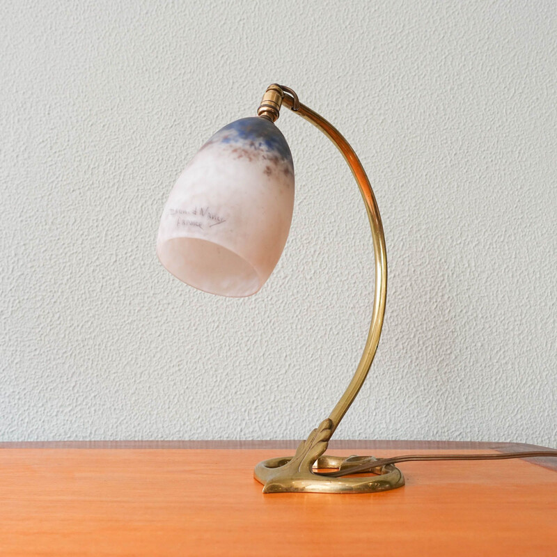 Vintage Jugendstil-Lampe aus Bronze und mundgeblasenem Glas von Daum Nancy,  Frankreich 1920