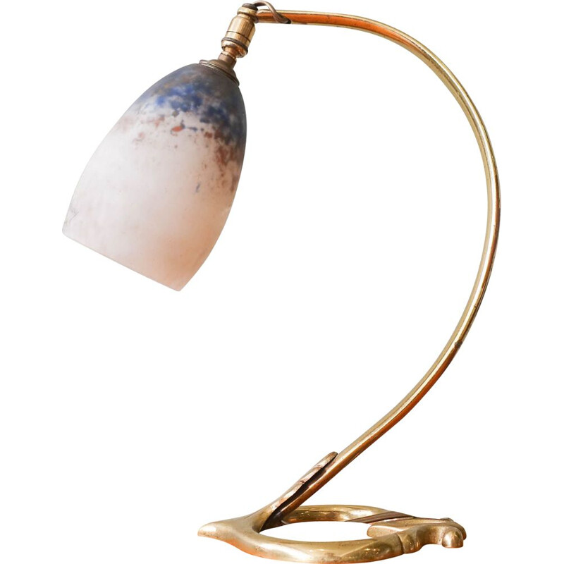 Vintage Jugendstil-Lampe aus Bronze und mundgeblasenem Glas von Daum Nancy,  Frankreich 1920