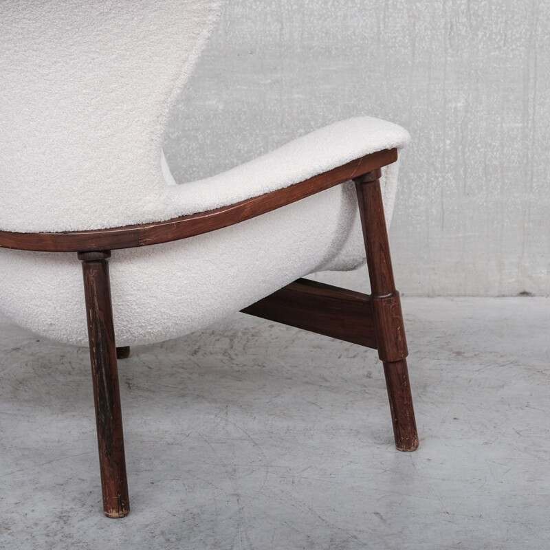 Fauteuil vintage en tissu et bois ouvert en boucle, Italie 1960