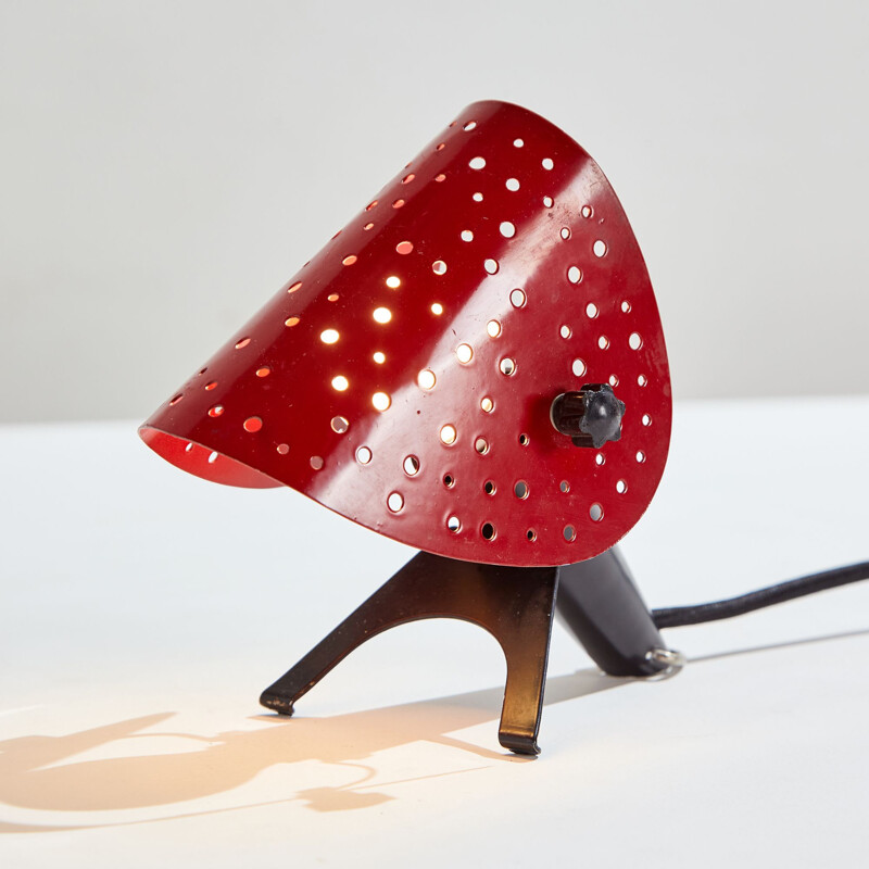 Rote Vintage-Tischlampe mit faltbarem Schirm