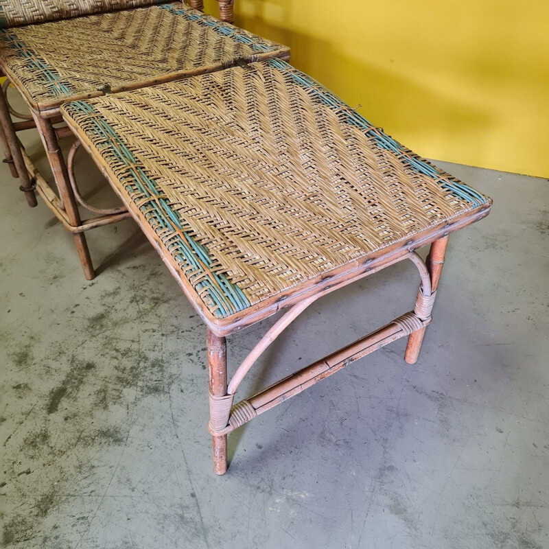 French Art Deco vintage rattan lounge chair, 1920-1930s