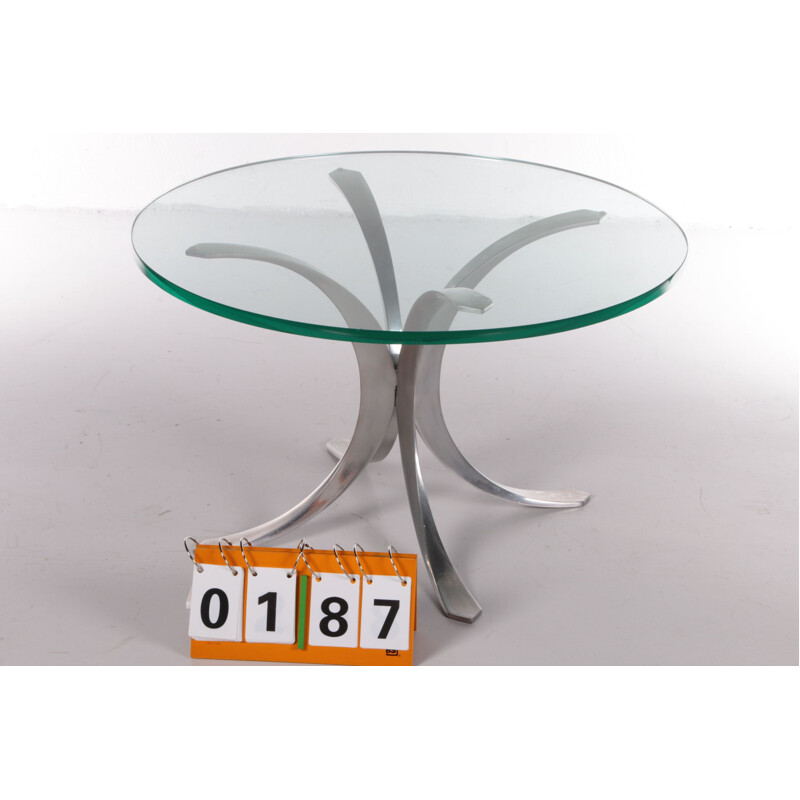 Table basse vintage en aluminium et verre