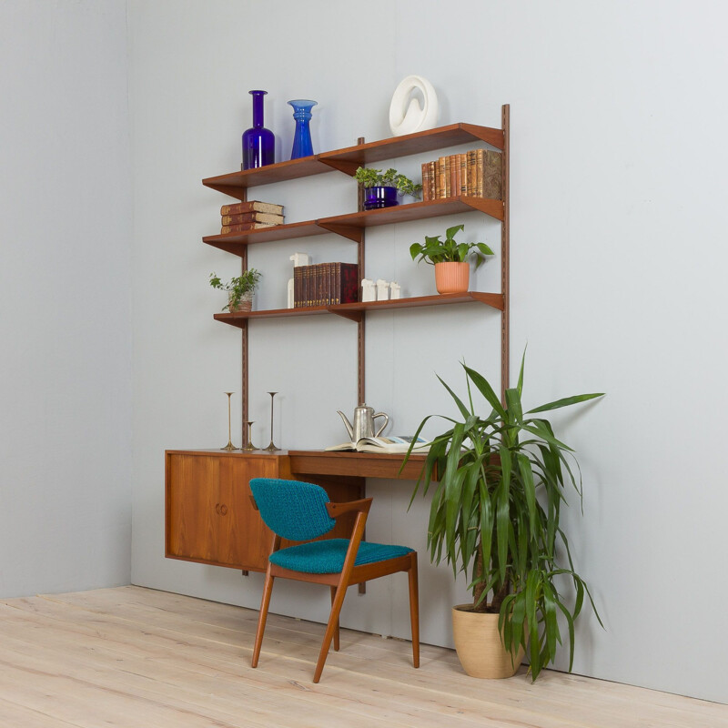 Vintage FM Mobler teak wall unit with cabinet, desk and 6 shelves by Kai  Kristiansen, Denmark