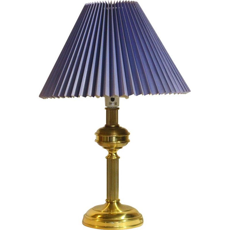 Lampada da tavolo danese vintage in ottone con paralume blu