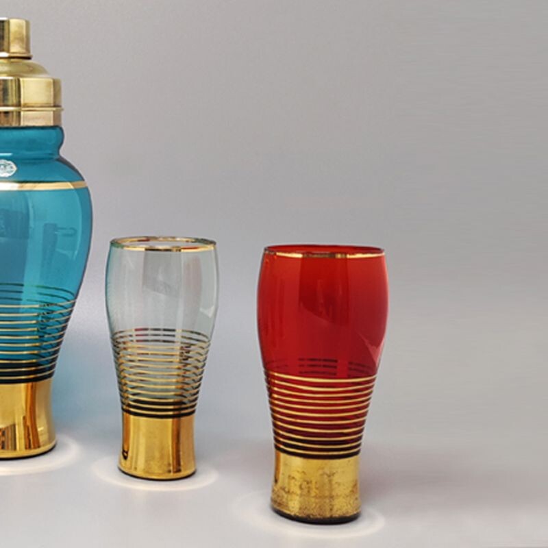 Vintage cocktail shaker set with four glasses in crystal, Italy 1960s