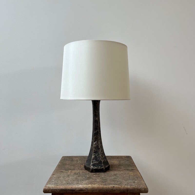 Vintage brutalist iron table lamp, France 1950s