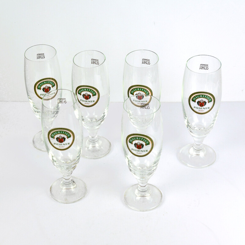 Set of 6 vintage beer glasses by Sahm Mauritius Pilsener, Germany 1990