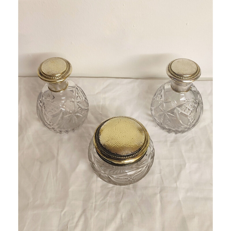 Set of 3 vintage pieces Vanity Set in cut glass, France 1950s