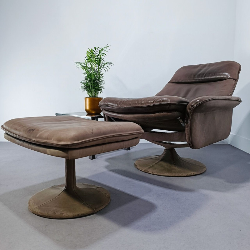 Vintage De Sede S50 armchair & ottoman in brown leather, Switserland 1970s
