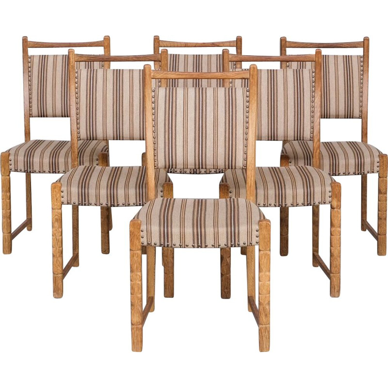 Set van 6 vintage eiken gestoffeerde stoelen van Henning Kjaernulf,  Denemarken 1960
