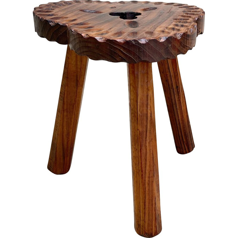 Vintage tripod wooden stool, Spain