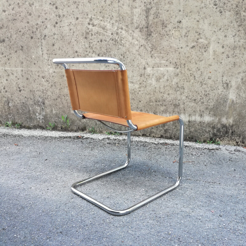 Chaise vintage en tubes d'acier et en cuir par Bersanelli