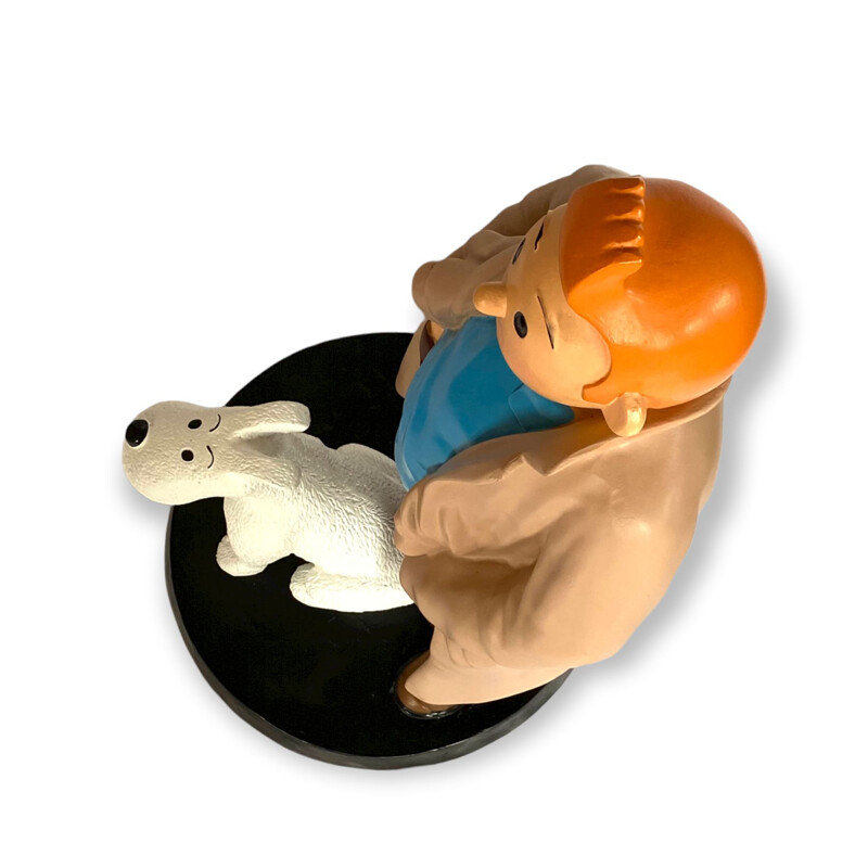 Figurine vintage "Tintin et Milou" en résine peinte à la main, France 1970