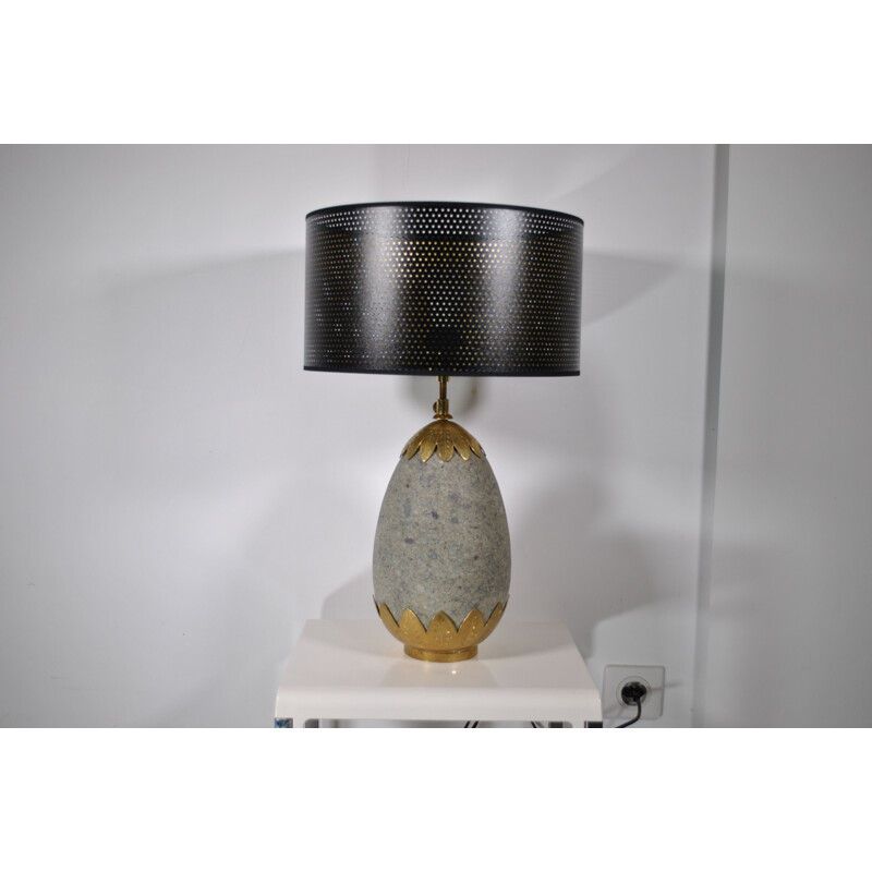 Vintage stone and brass egg lamp, 1970