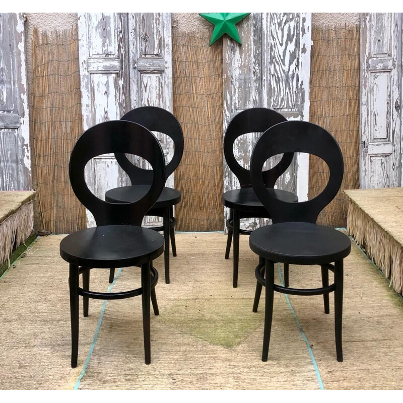 Lot de 4 chaises vintage Mouette en bois par Baumann