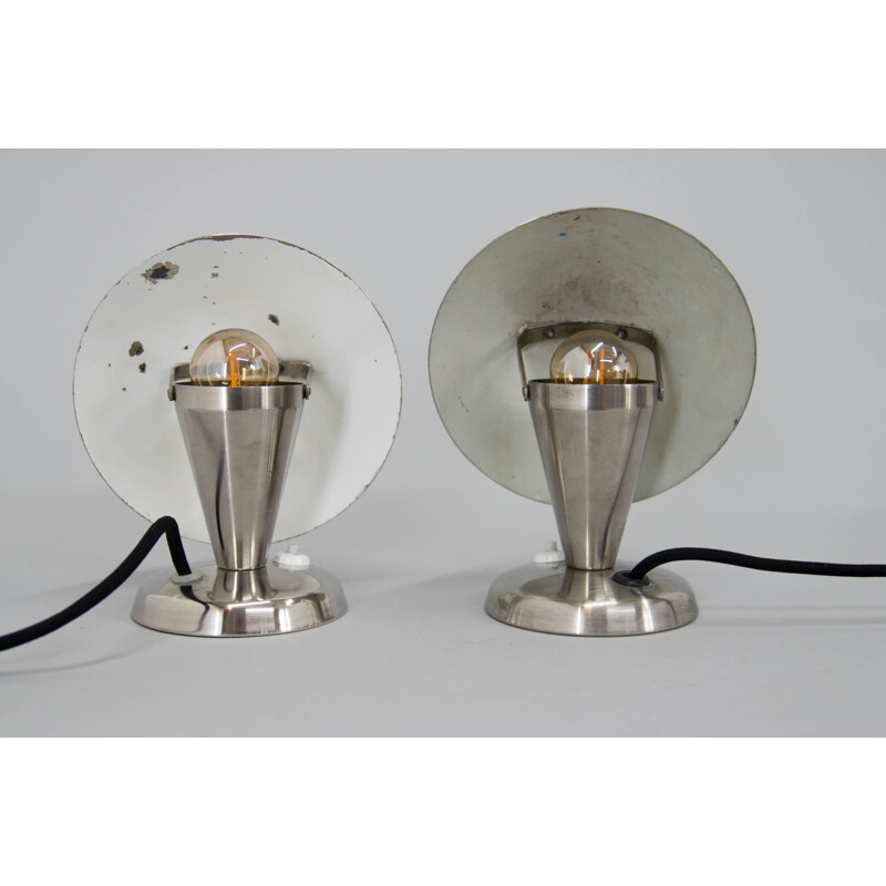 Paar Vintage "Bauhaus" Tischlampen aus vernickeltem Stahl, 1930