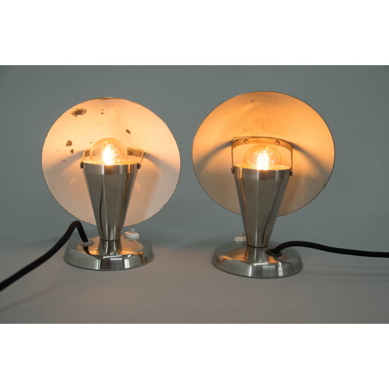 Pair of vintage "Bauhaus" table lamps in nickel-plated steel, 1930