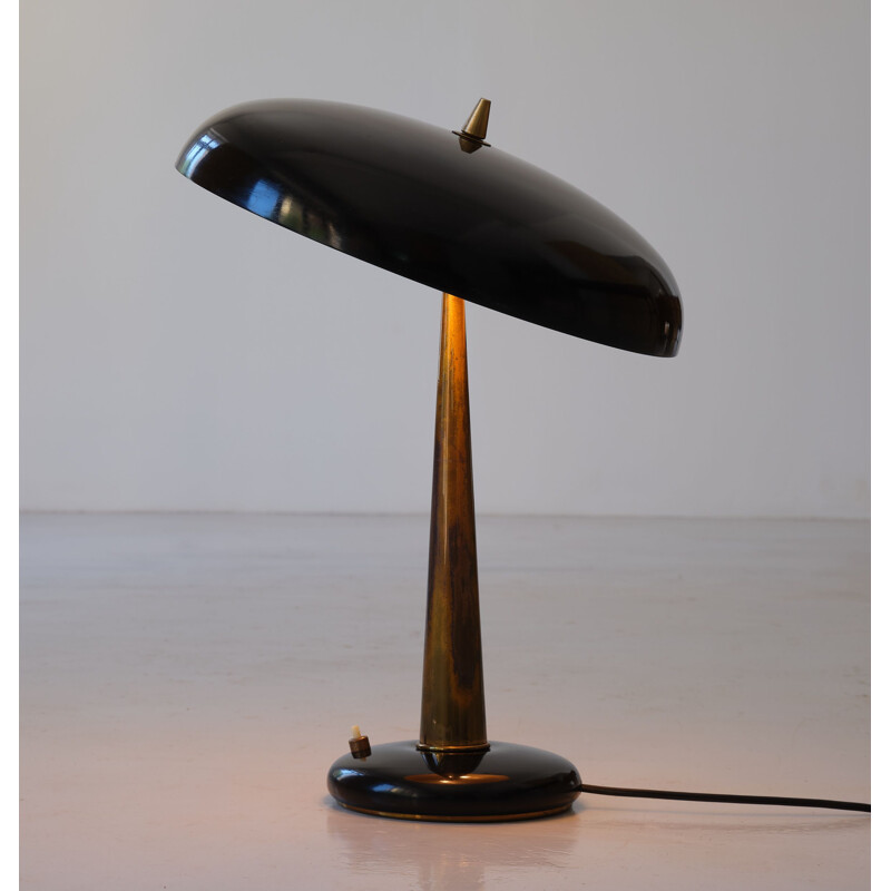 Lampe de table italienne vintage en laiton et métal noir, 1950