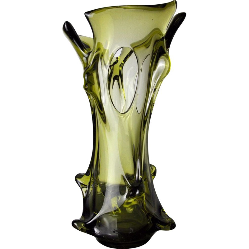 Vase Seguso vintage en verre de Murano vert, Italie 1960