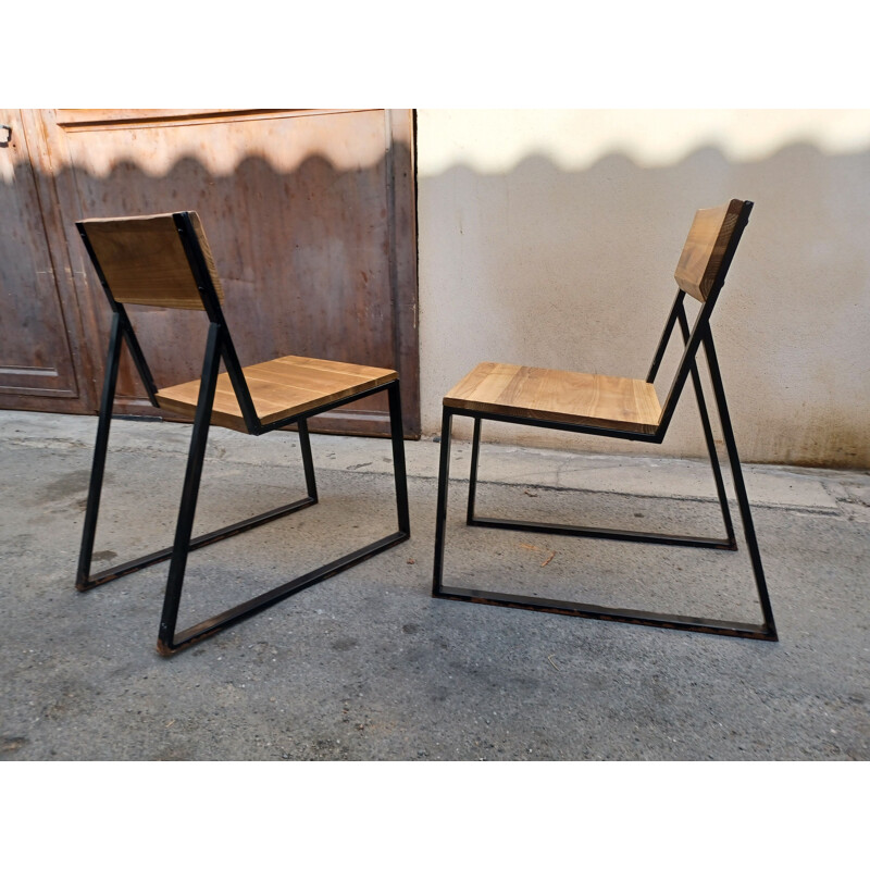Coppia di sedie industriali in metallo e legno