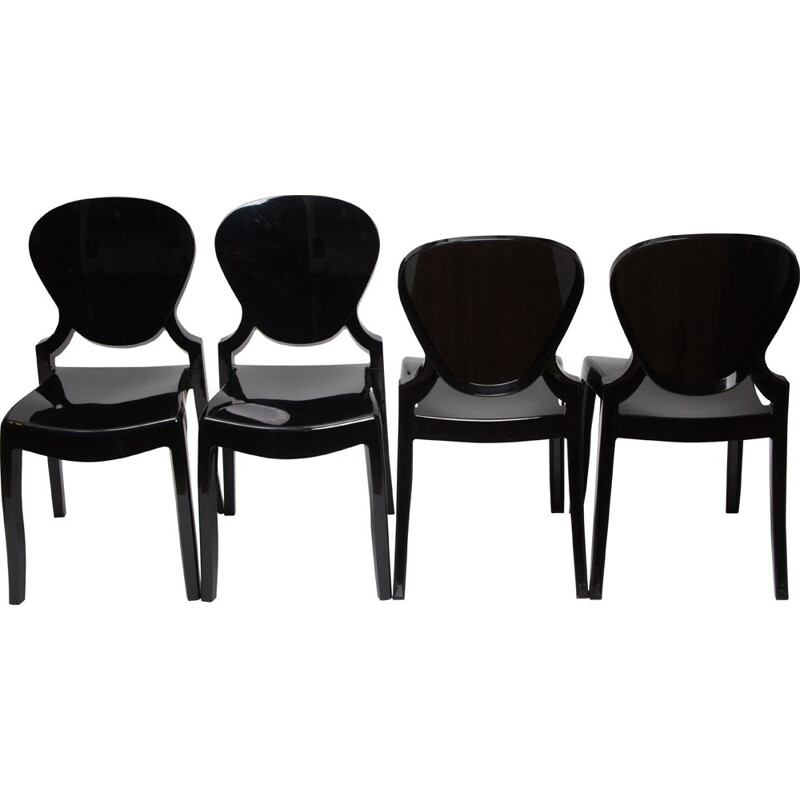 Set van 4 vintage zwarte polycarbonaat stoelen van Queen door Claudio  Dondoli en Marco Pocci