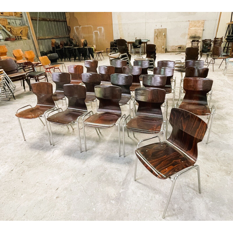 Lot de 30 chaises vintage en wengé par Obo Eromes, 1970