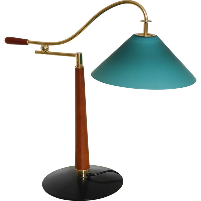 Lampe de bureau vintage en opaline turquoise, Italie 1970