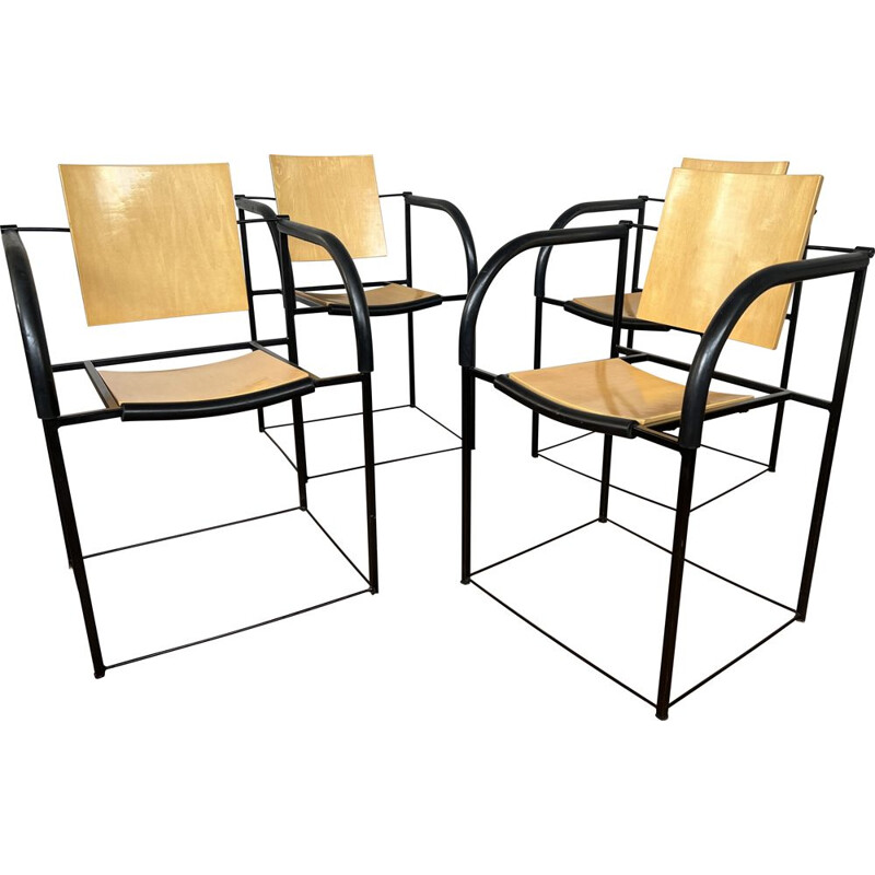 Juego de 4 sillas metálicas minimalistas vintage, 1980