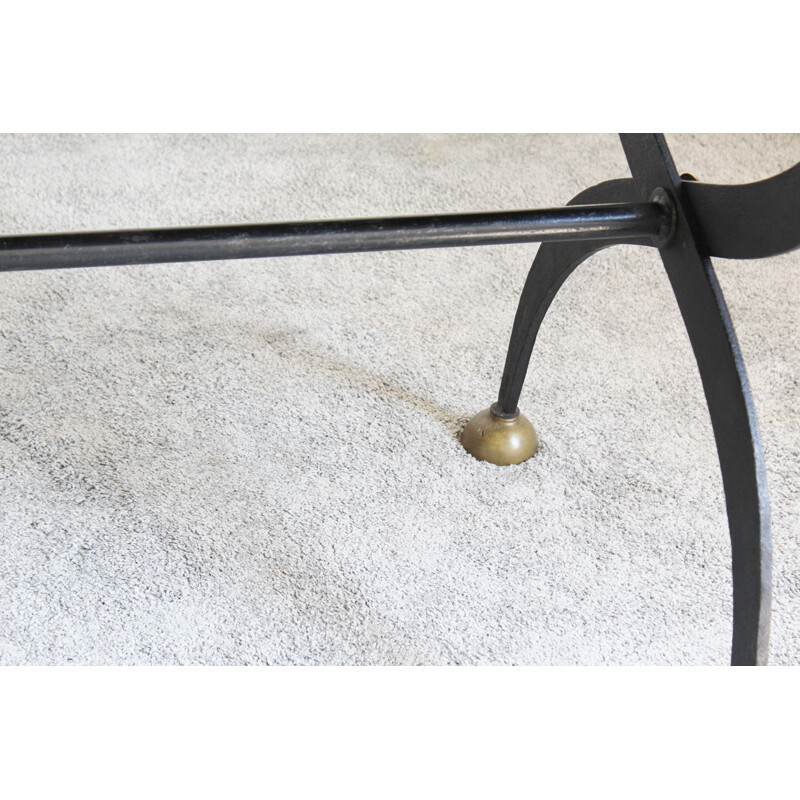 Vintage wrought iron table with black lacquered glass, Italy 1970