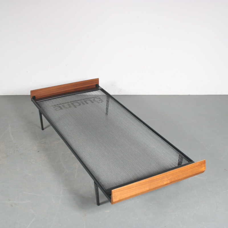 Vintage metal and teak bed by Auping, Netherlands 1950s