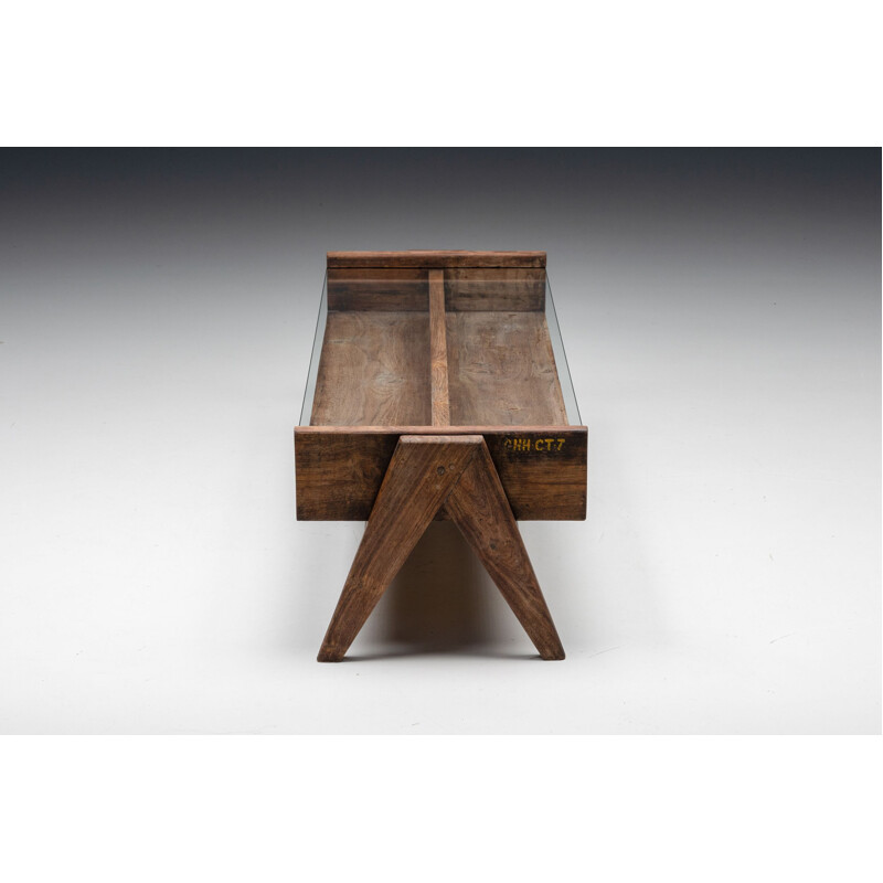 Table basse vintage rectangulaire "Pj-Tb-05-A" de Pierre Jeanneret pour  Chandigarh, 1960