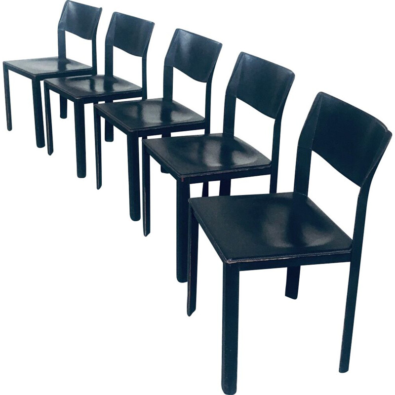 Ensemble de 4 chaises postmodernes italien vintage en cuir par Matteo Grassi,  Italie 1970-1980