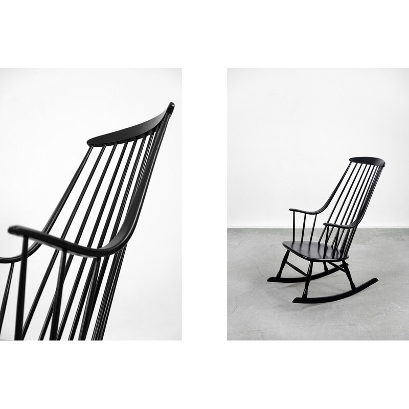 Chaise à bascule suédoise vintage Grandessa en bois noir par Lena Larsson  pour Nesto, 1960
