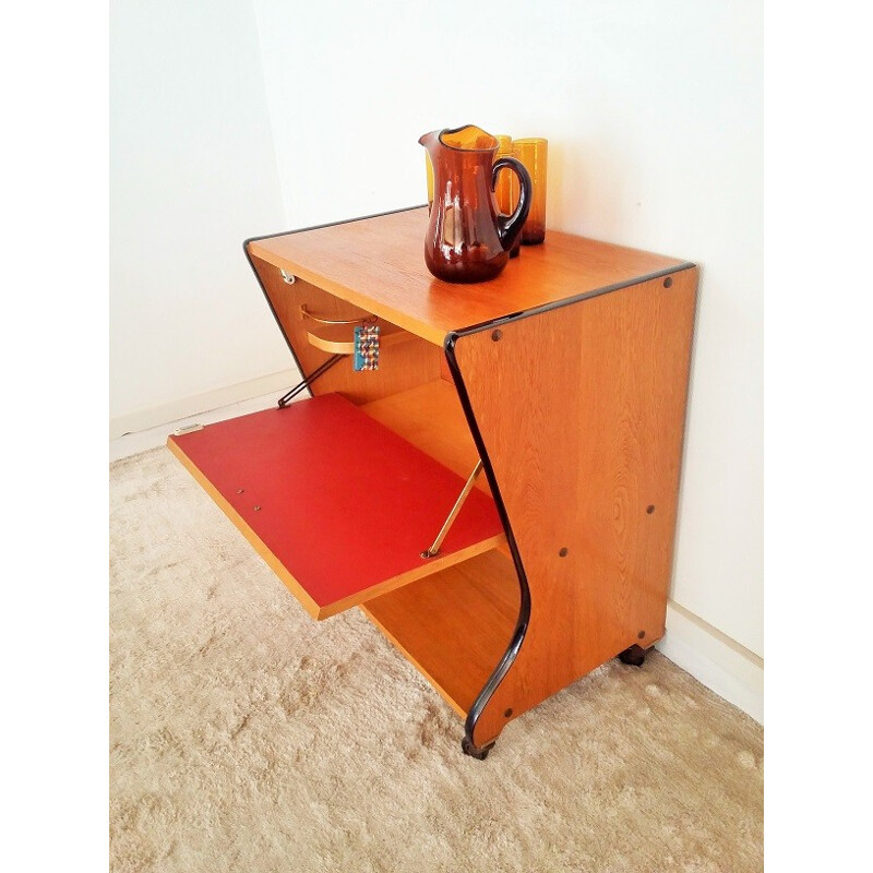 Mid-century oak console with bar - 1950s