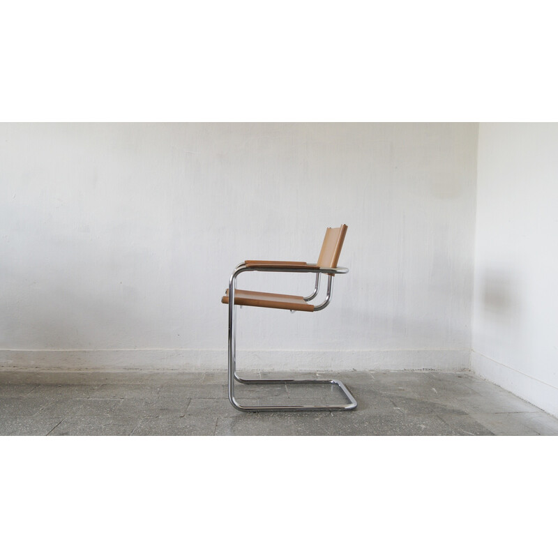 Italienischer Vintage-Bauhaus-Stuhl mit Stahlrohren und patiniertem Leder