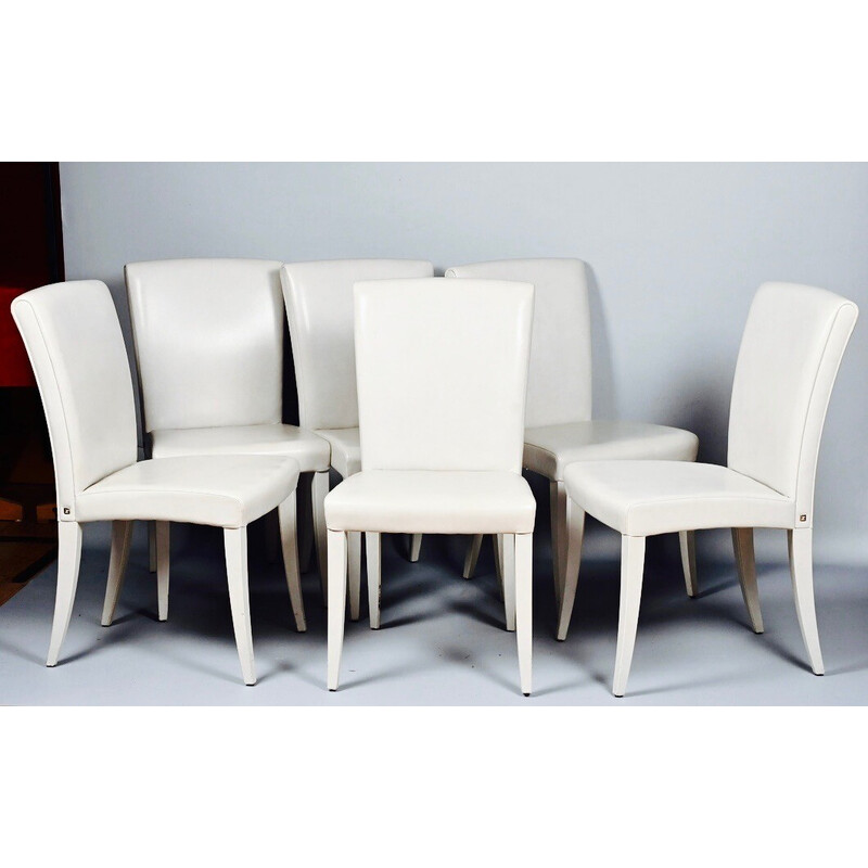 Lot de 6 chaises vintage Elisa gainées de cuir blanc ivoire par Fendi casa