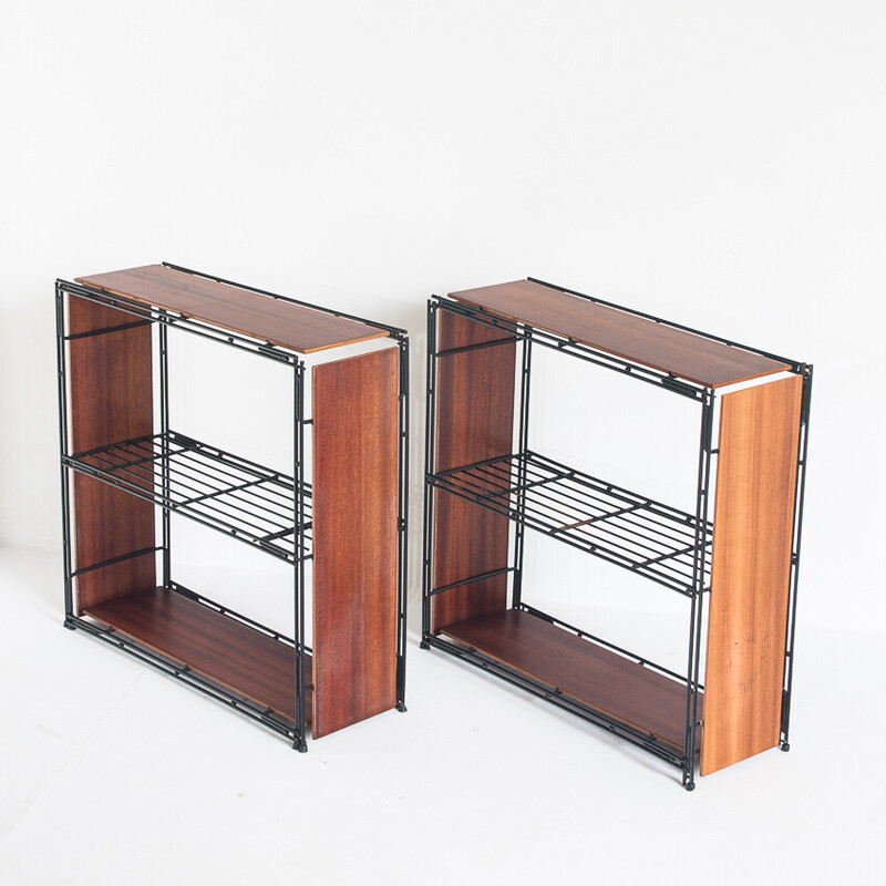 Pair of vintage Multi Strux modular metal shelves by Multimueble, Spain  1970s