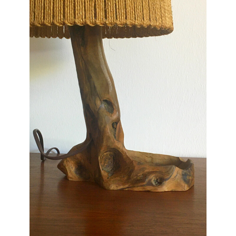 Lampe vintage en bois d'olivier, 1960