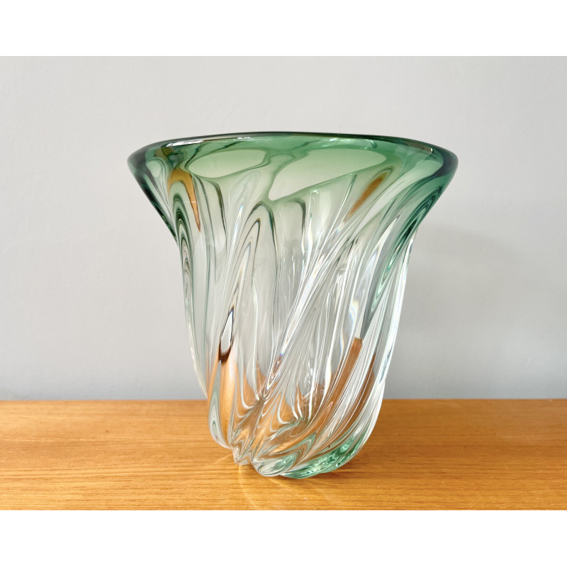 Vintage Vase aus grünem Glas von Val St Lambert, Belgien 1960