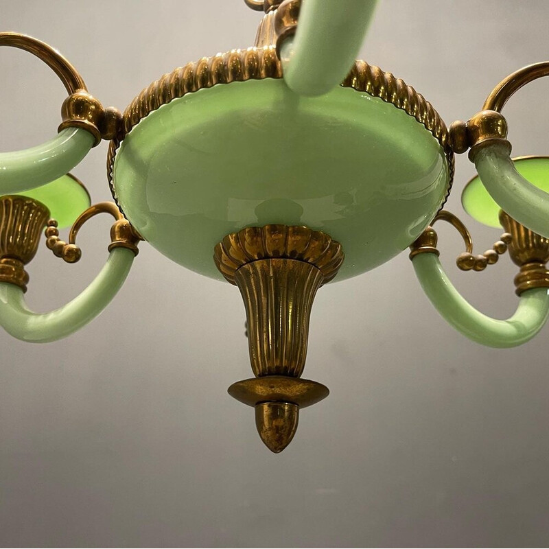 Vintage Italiaanse Art Deco hanglamp in groen opaal glas, 1950