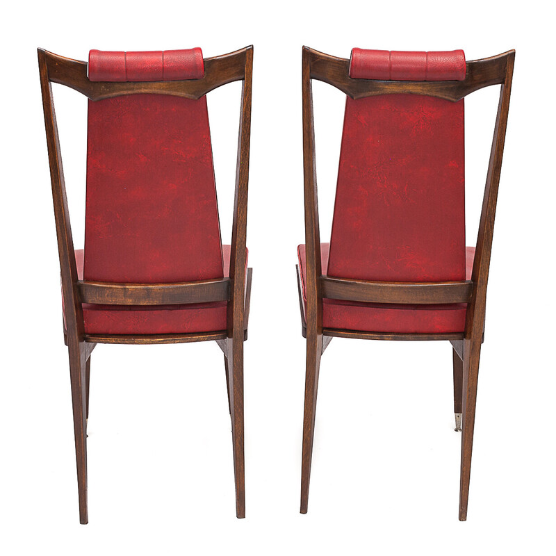 Pareja de sillas Art Decó rojas de época, 1950