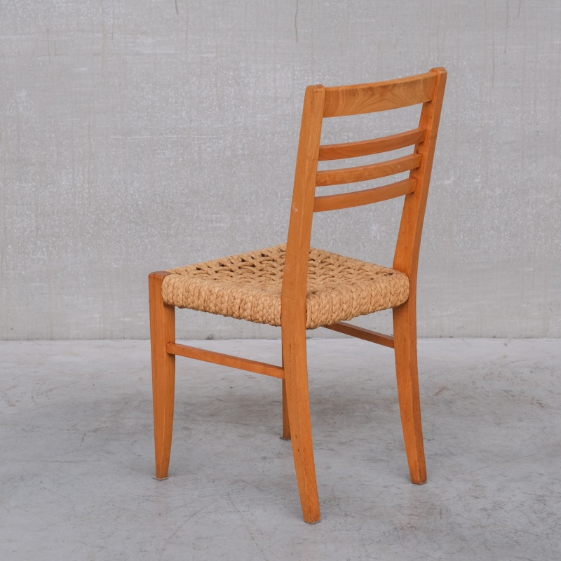 Ensemble de 5 chaises françaises vintage en bois et en corde par Audoux- Minet, 1960