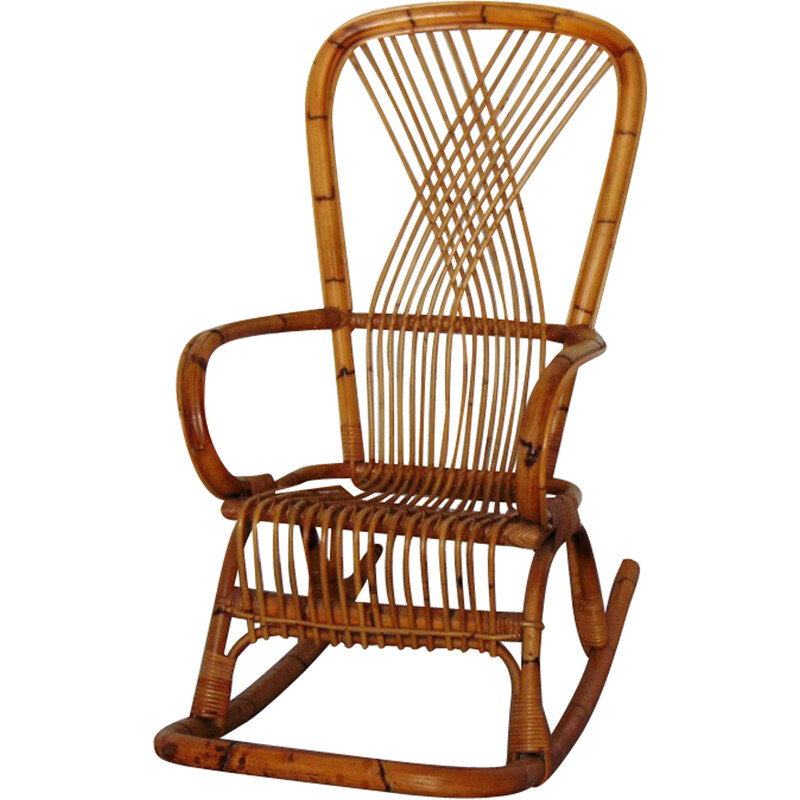Chaise à bascule vintage en bambou