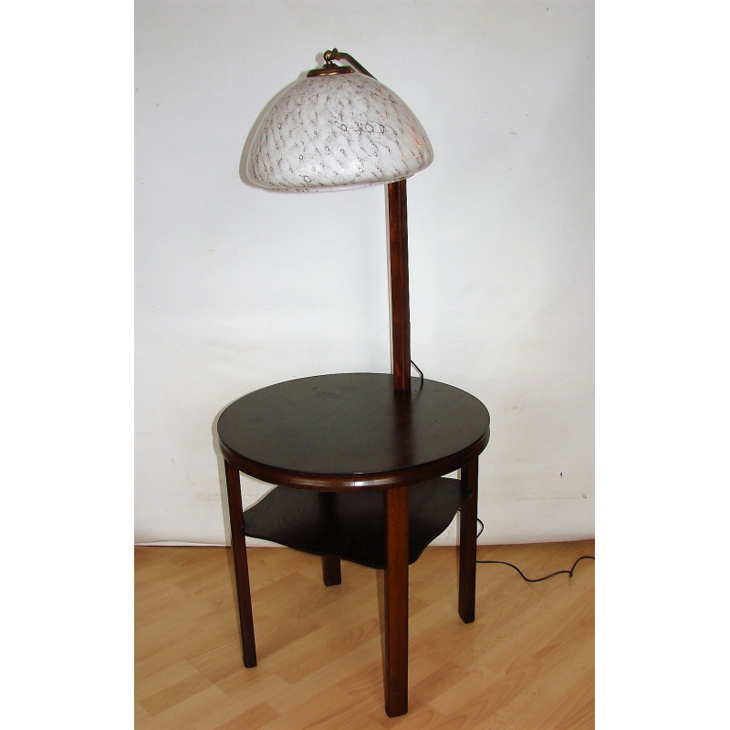 Vintage-Stehlampe mit Tisch aus Holz und Glas, 1950