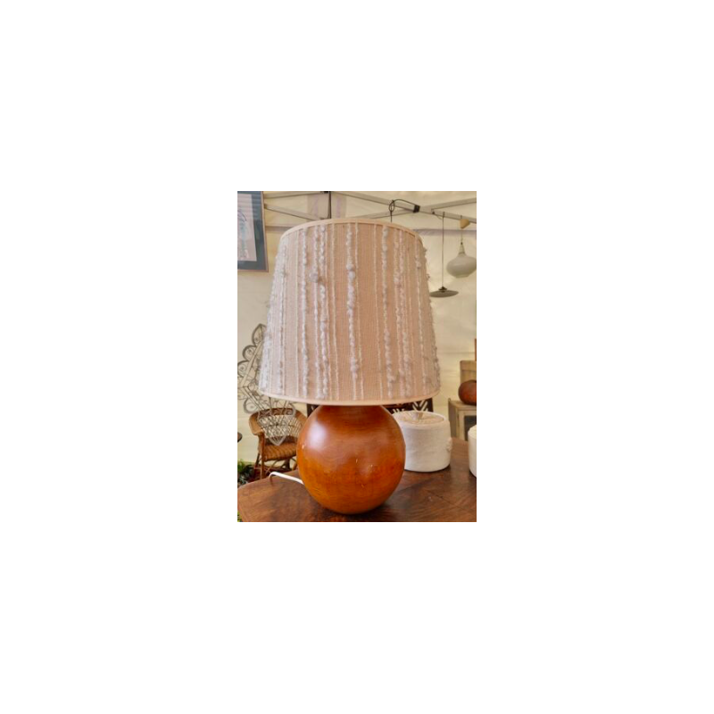 Lampe boule vintage en buis avec abat-jour en tissu et macramé