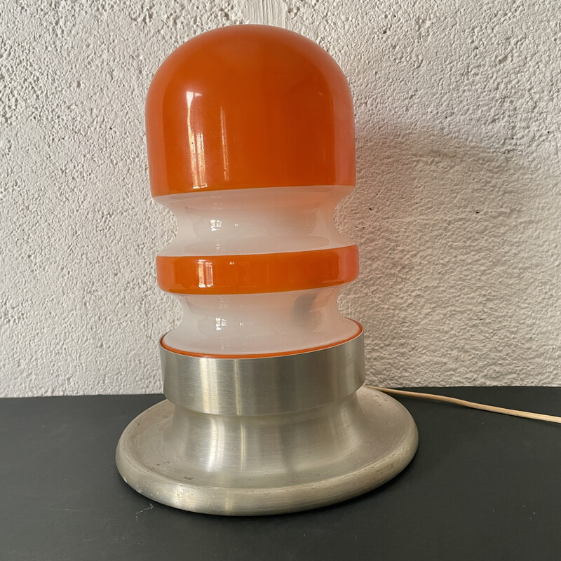 Vintage opaline and aluminium lamp, 1970