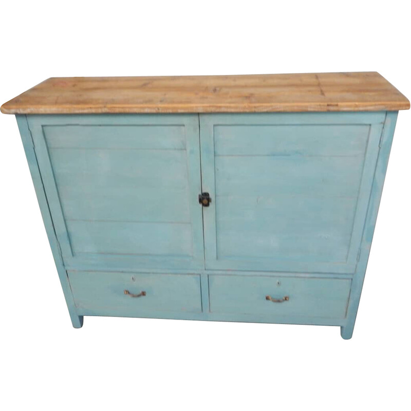 Vintage highboard in colored fir wood with 2 doors